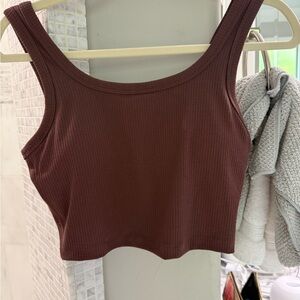 CRZ YOGA Ribbed Crop Top - Brown